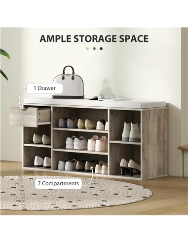 HOMCOM Shoe Storage Bench with Cushion - Grey