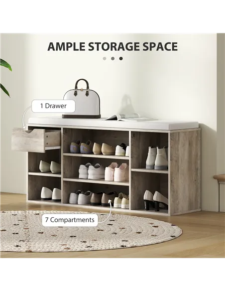 HOMCOM Shoe Storage Bench with Cushion - Grey