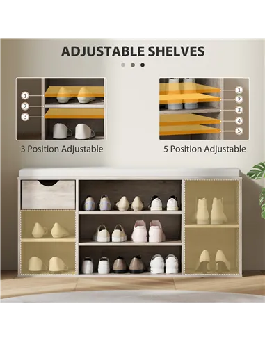 HOMCOM Shoe Storage Bench with Cushion - Grey