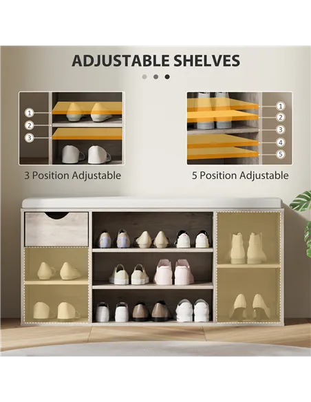 HOMCOM Shoe Storage Bench with Cushion - Grey