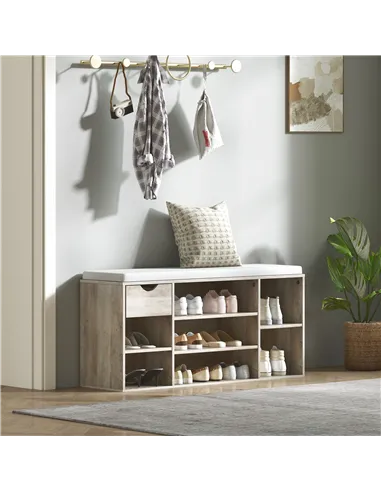 HOMCOM Shoe Storage Bench with Cushion - Grey
