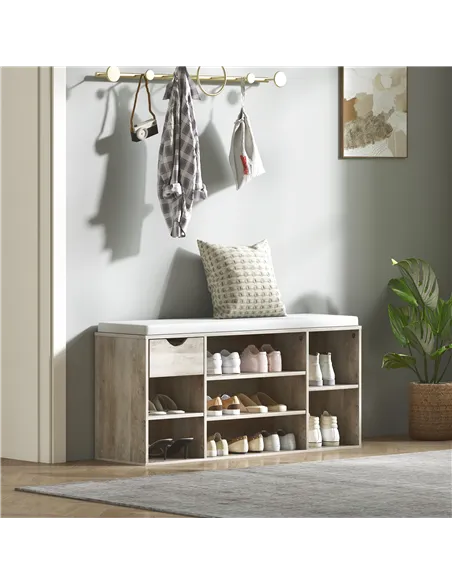 HOMCOM Shoe Storage Bench with Cushion - Grey