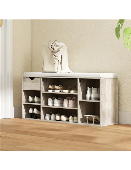HOMCOM Shoe Storage Bench with Cushion - Grey