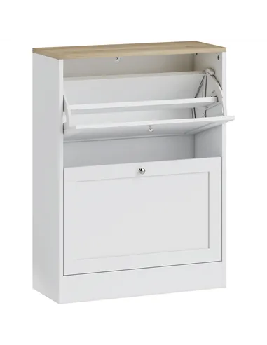 HOMCOM Two Flip Drawer Shoe Cabinet - White