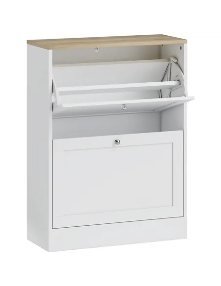 HOMCOM Two Flip Drawer Shoe Cabinet - White