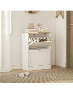 HOMCOM Two Flip Drawer Shoe Cabinet - White 2
