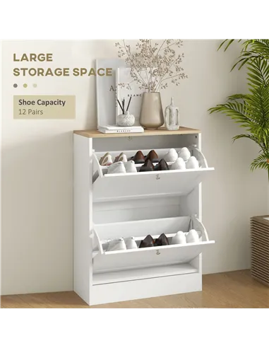 HOMCOM Two Flip Drawer Shoe Cabinet - White