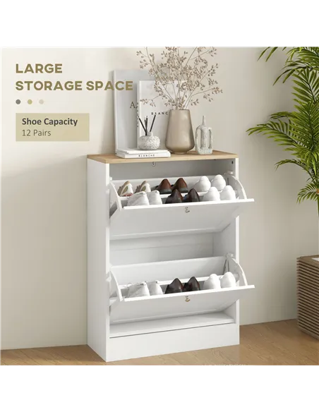 HOMCOM Two Flip Drawer Shoe Cabinet - White