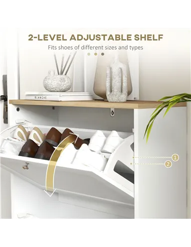 HOMCOM Two Flip Drawer Shoe Cabinet - White