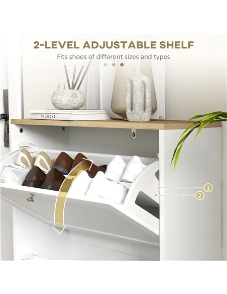 HOMCOM Two Flip Drawer Shoe Cabinet - White