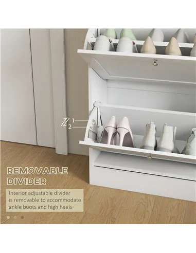 HOMCOM Two Flip Drawer Shoe Cabinet - White
