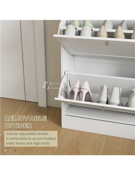 HOMCOM Two Flip Drawer Shoe Cabinet - White