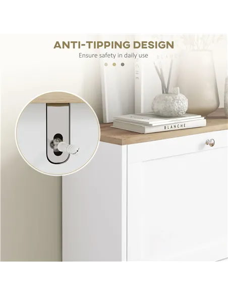 HOMCOM Two Flip Drawer Shoe Cabinet - White