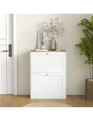 HOMCOM Two Flip Drawer Shoe Cabinet - White