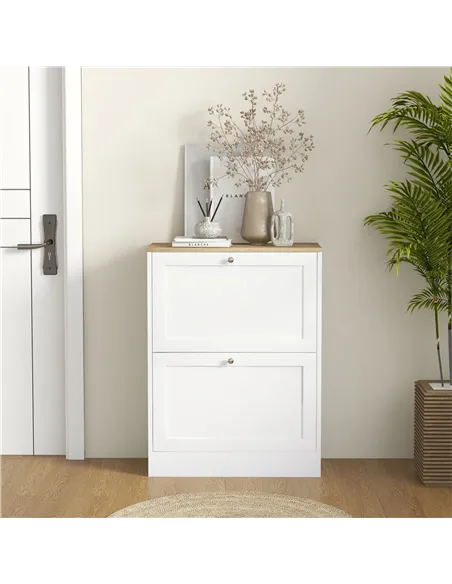 HOMCOM Two Flip Drawer Shoe Cabinet - White