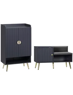 HOMCOM Entryway Furniture Set for 19 Pairs of Shoes, Hallway Shoe Cabinet with Adjustable Shelves, Shoe Storage Bench with Steel