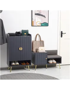 HOMCOM Entryway Furniture Set for 19 Pairs of Shoes, Hallway Shoe Cabinet with Adjustable Shelves, Shoe Storage Bench with Steel 2