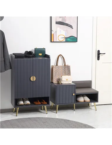 HOMCOM Entryway Furniture Set for 19 Pairs of Shoes, Hallway Shoe Cabinet with Adjustable Shelves, Shoe Storage Bench with Steel