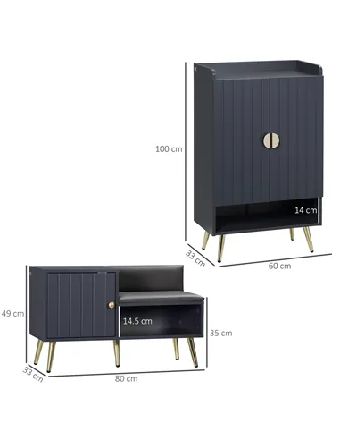 HOMCOM Entryway Furniture Set for 19 Pairs of Shoes, Hallway Shoe Cabinet with Adjustable Shelves, Shoe Storage Bench with Steel