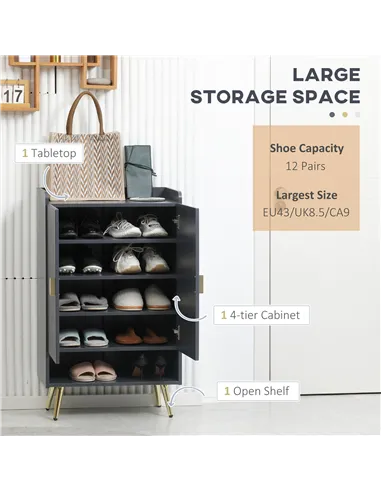 HOMCOM Entryway Furniture Set for 19 Pairs of Shoes, Hallway Shoe Cabinet with Adjustable Shelves, Shoe Storage Bench with Steel