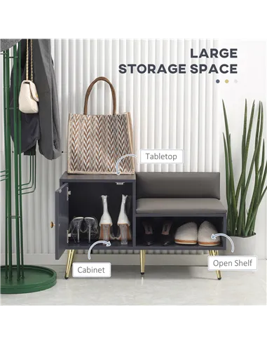 HOMCOM Entryway Furniture Set for 19 Pairs of Shoes, Hallway Shoe Cabinet with Adjustable Shelves, Shoe Storage Bench with Steel