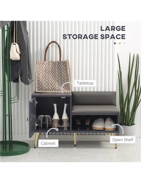 HOMCOM Entryway Furniture Set for 19 Pairs of Shoes, Hallway Shoe Cabinet with Adjustable Shelves, Shoe Storage Bench with Steel