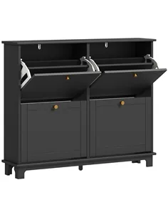 HOMCOM Narrow Shoe Storage Cabinet, Slim Shoe Cabinet with 4 Flip Drawers, Adjustable Shelves for 16 Pairs of Shoes, Black