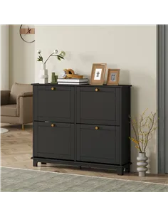 HOMCOM Narrow Shoe Storage Cabinet, Slim Shoe Cabinet with 4 Flip Drawers, Adjustable Shelves for 16 Pairs of Shoes, Black 2