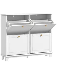 HOMCOM Narrow Shoe Storage Cabinet, Slim Shoe Cabinet with 4 Flip Drawers, Adjustable Shelves for 16 Pairs of Shoes, White