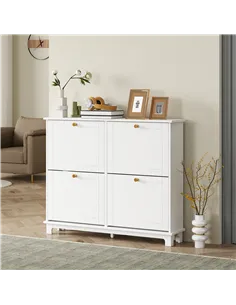 HOMCOM Narrow Shoe Storage Cabinet, Slim Shoe Cabinet with 4 Flip Drawers, Adjustable Shelves for 16 Pairs of Shoes, White 2