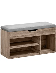 HOMCOM Shoes Cabinet Bench Hidden Storage Padded Seat Organiser Footwear Rack Hallway Grey Wood Grain