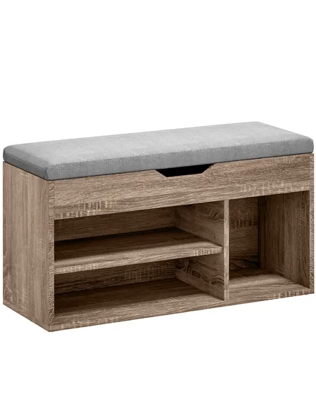 HOMCOM Shoes Cabinet Bench Hidden Storage Padded Seat Organiser Footwear Rack Hallway Grey Wood Grain