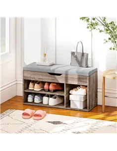 HOMCOM Shoes Cabinet Bench Hidden Storage Padded Seat Organiser Footwear Rack Hallway Grey Wood Grain 2