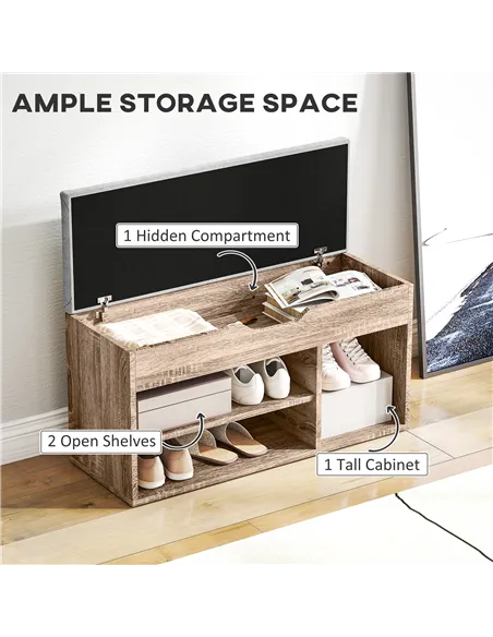 HOMCOM Shoes Cabinet Bench Hidden Storage Padded Seat Organiser Footwear Rack Hallway Grey Wood Grain