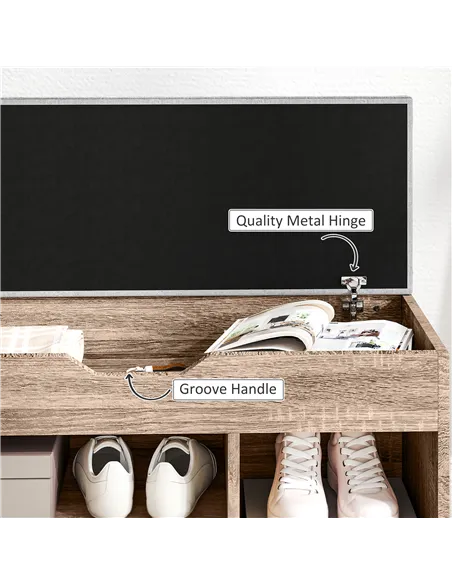 HOMCOM Shoes Cabinet Bench Hidden Storage Padded Seat Organiser Footwear Rack Hallway Grey Wood Grain