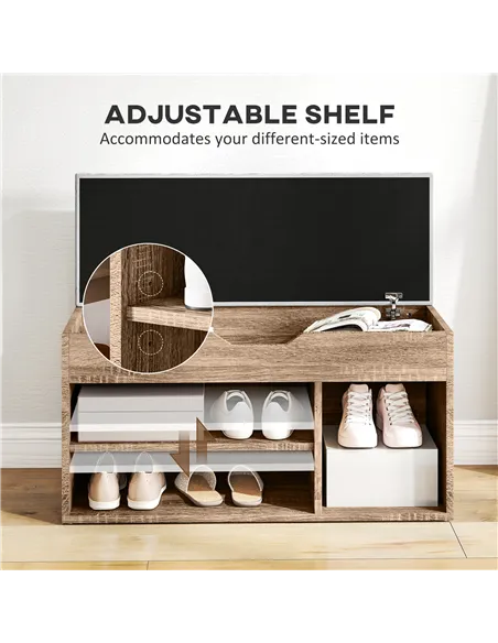 HOMCOM Shoes Cabinet Bench Hidden Storage Padded Seat Organiser Footwear Rack Hallway Grey Wood Grain