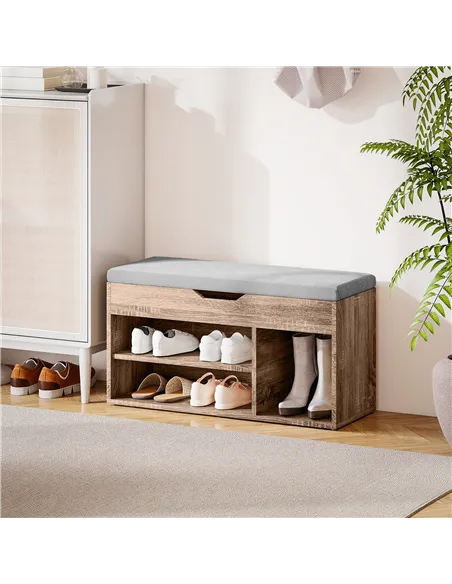 HOMCOM Shoes Cabinet Bench Hidden Storage Padded Seat Organiser Footwear Rack Hallway Grey Wood Grain