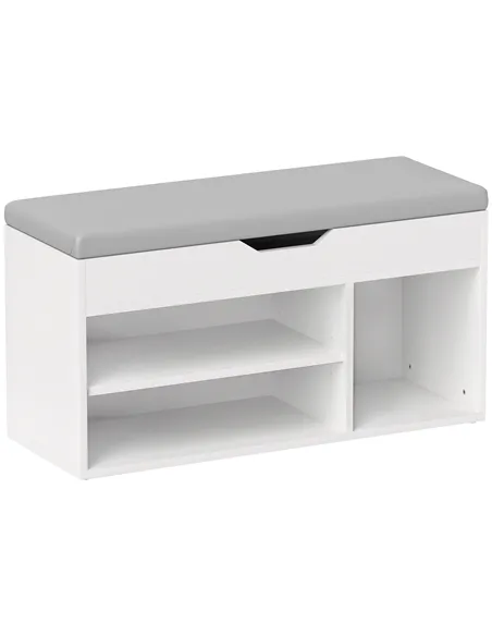 HOMCOM Shoes Cabinet Bench Hidden Storage Padded Seat Organiser Footwear Rack Hallway Cream White