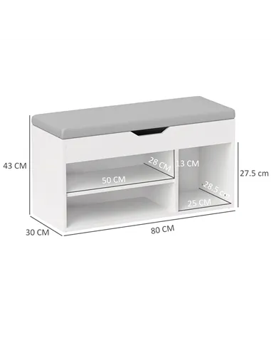 HOMCOM Shoes Cabinet Bench Hidden Storage Padded Seat Organiser Footwear Rack Hallway Cream White