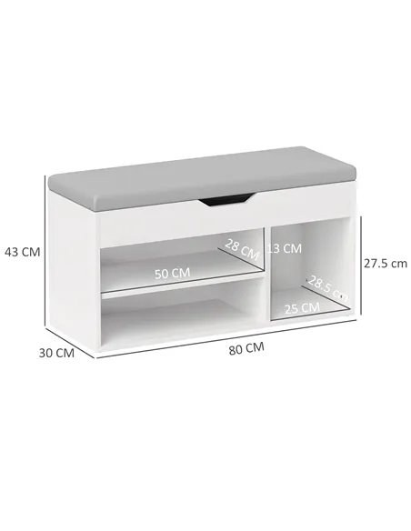 HOMCOM Shoes Cabinet Bench Hidden Storage Padded Seat Organiser Footwear Rack Hallway Cream White