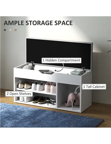 HOMCOM Shoes Cabinet Bench Hidden Storage Padded Seat Organiser Footwear Rack Hallway Cream White