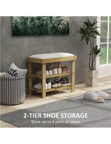 HOMCOM Bamboo Shoe Storage Bench, 3-Tier Shoe Bench with Seat Cushion, Shoe Rack for Entryway, Hallway, Living Room, Bedroom, Cr