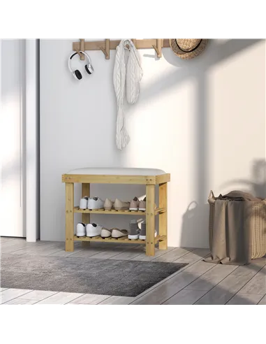HOMCOM Bamboo Shoe Storage Bench, 3-Tier Shoe Bench with Seat Cushion, Shoe Rack for Entryway, Hallway, Living Room, Bedroom, Cr