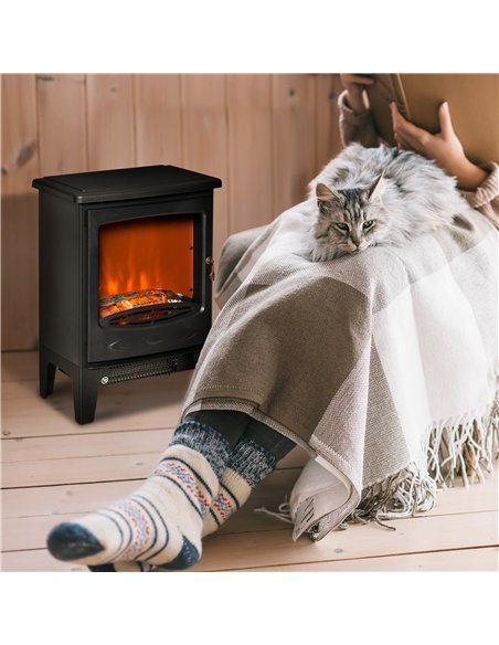 HOMCOM Electric Fireplace Stove, Free standing Fireplace Heater with Realistic LED Flame Effect, Overheat Safety Protection, 900
