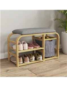 HOMCOM Bamboo Shoe Rack Bench with Padded Seat - Nature Wood Finish 2