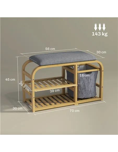 HOMCOM Bamboo Shoe Rack Bench with Padded Seat - Nature Wood Finish