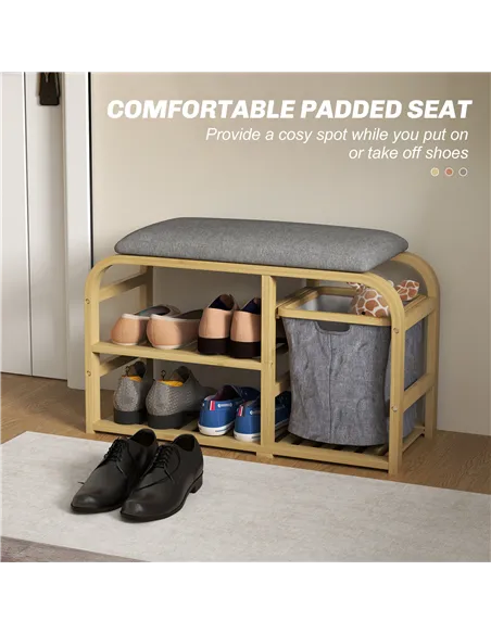 HOMCOM Bamboo Shoe Rack Bench with Padded Seat - Nature Wood Finish