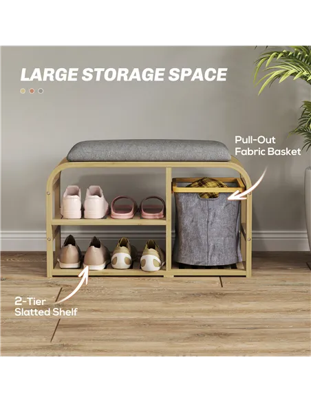HOMCOM Bamboo Shoe Rack Bench with Padded Seat - Nature Wood Finish