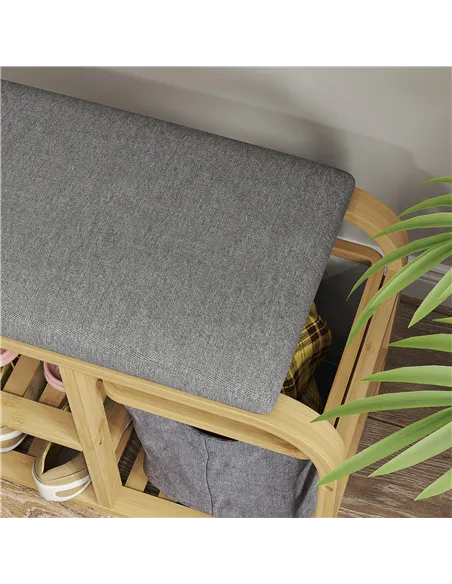 HOMCOM Bamboo Shoe Rack Bench with Padded Seat - Nature Wood Finish