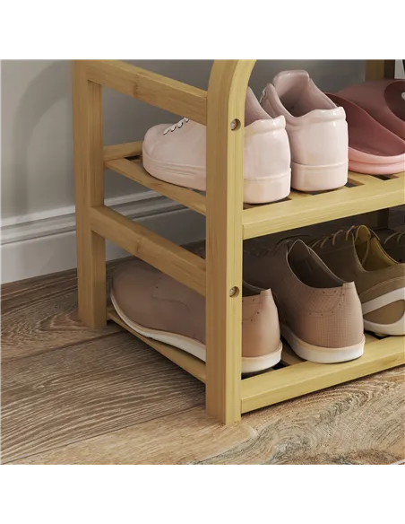 HOMCOM Bamboo Shoe Rack Bench with Padded Seat - Nature Wood Finish